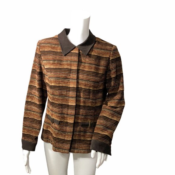R & K Original Blazer Womens 10P Button Down Jacket Brown Tan Red Striped Career - Picture 10 of 12